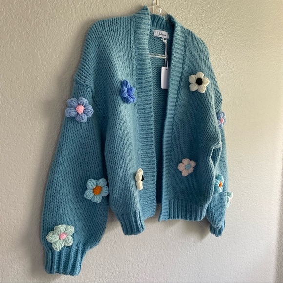 Anthropologie Duchamp Embroidered Chucky 3D Daisy Floral Knit Cardigan Sweater - Picture 8 of 11
